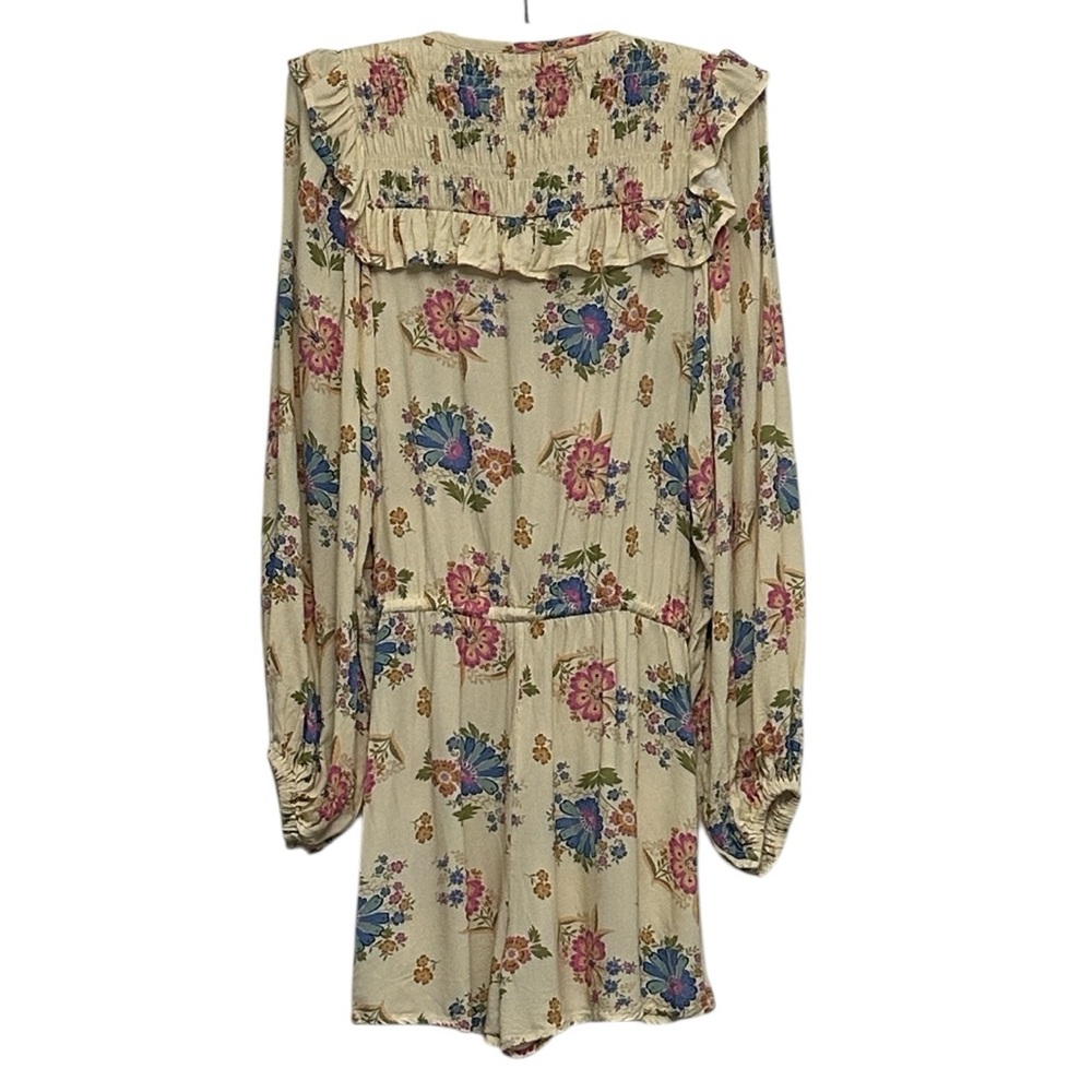 SPELL Solstice Cream Floral Long Sleeve Romper Ruffles Smocking Tassels size XS - Picture 6 of 13
